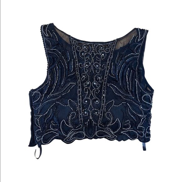 Terani couture size 6 black beaded crop top - Picture 6 of 6